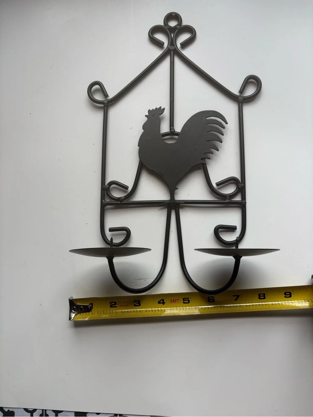 Rustic Rooster Wall Candle Holder - Brown Metal Hook